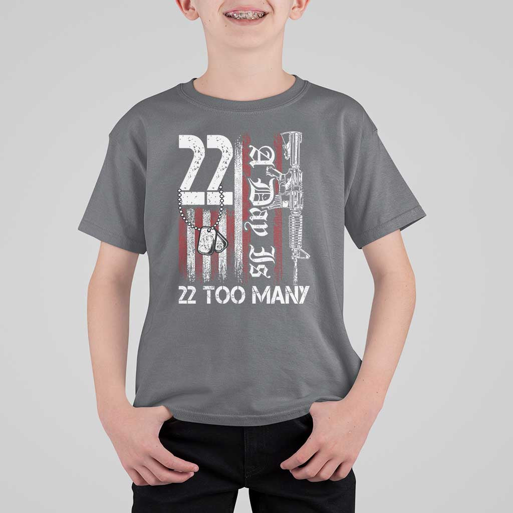 Suicide Awareness PTSD Veteran T Shirt For Kid 22 A Day Is Too Many Vintage American Flag - Wonder Print Shop