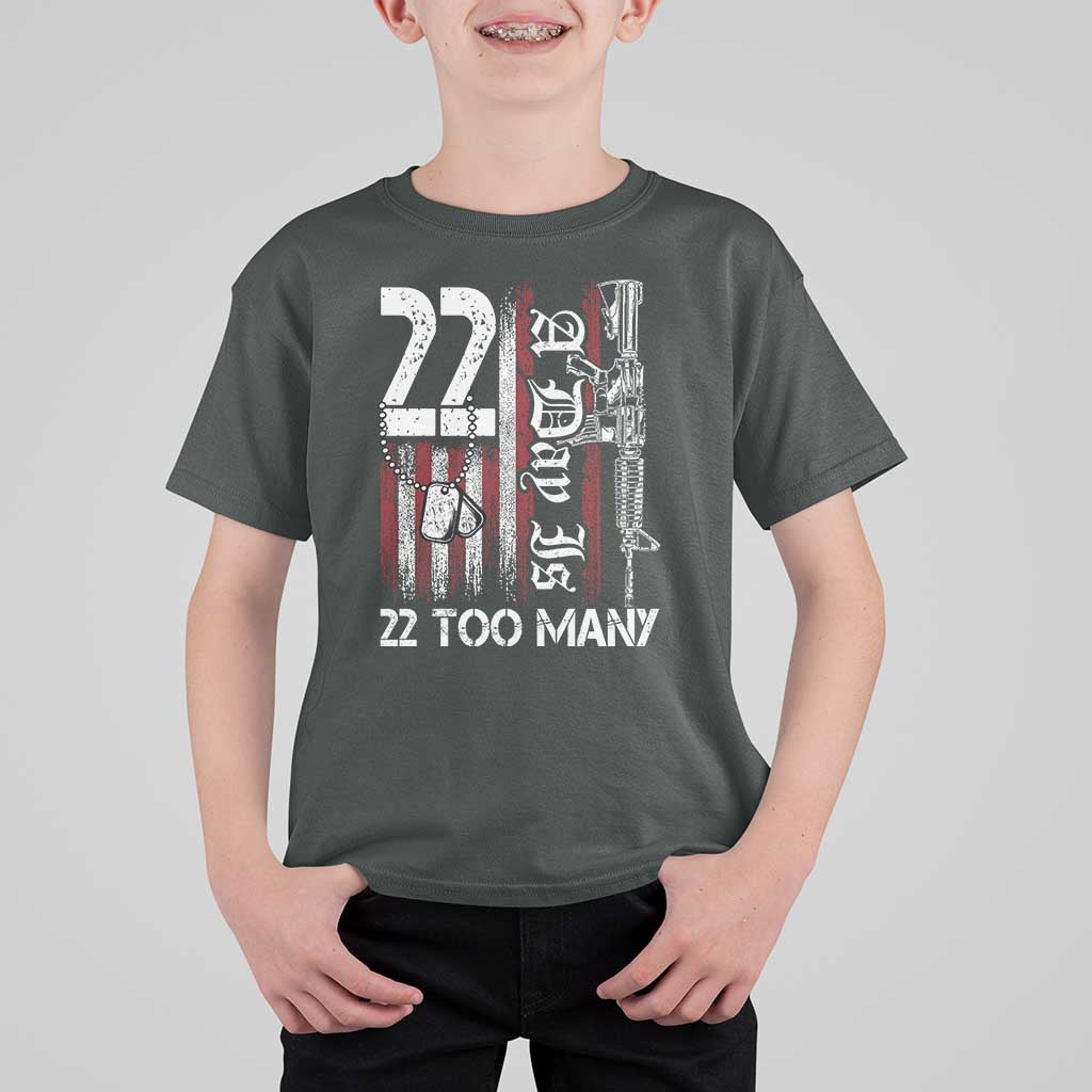 Suicide Awareness PTSD Veteran T Shirt For Kid 22 A Day Is Too Many Vintage American Flag - Wonder Print Shop