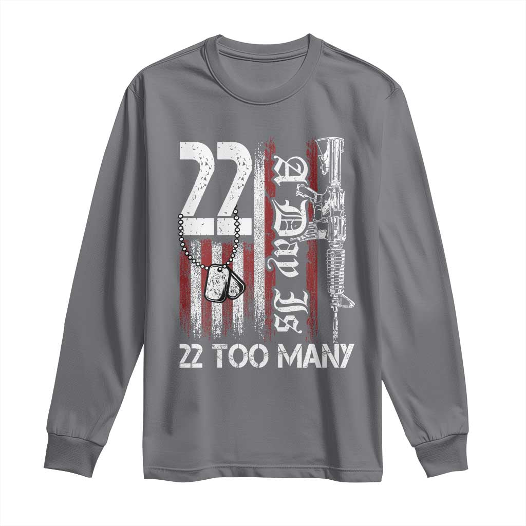 Suicide Awareness PTSD Veteran Long Sleeve Shirt 22 A Day Is Too Many Vintage American Flag - Wonder Print Shop