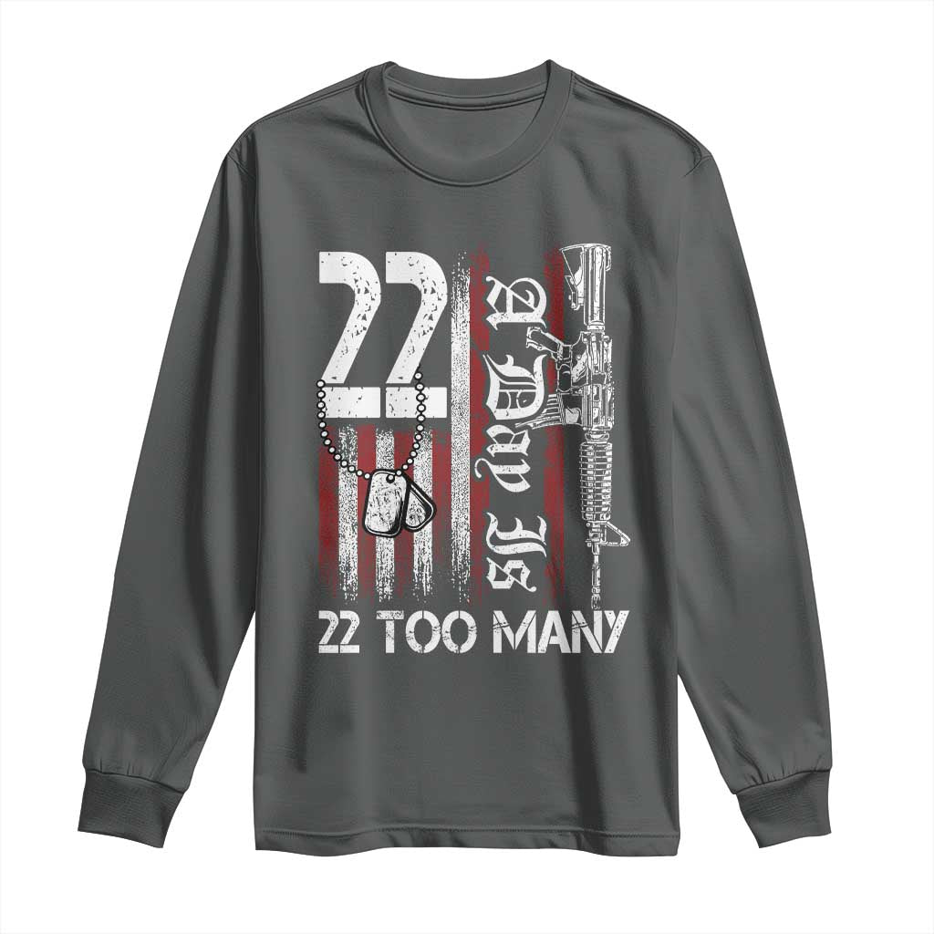Suicide Awareness PTSD Veteran Long Sleeve Shirt 22 A Day Is Too Many Vintage American Flag - Wonder Print Shop