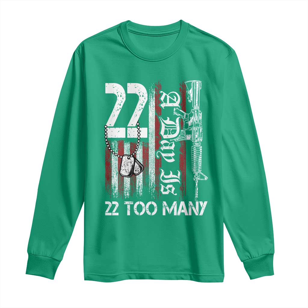 Suicide Awareness PTSD Veteran Long Sleeve Shirt 22 A Day Is Too Many Vintage American Flag - Wonder Print Shop