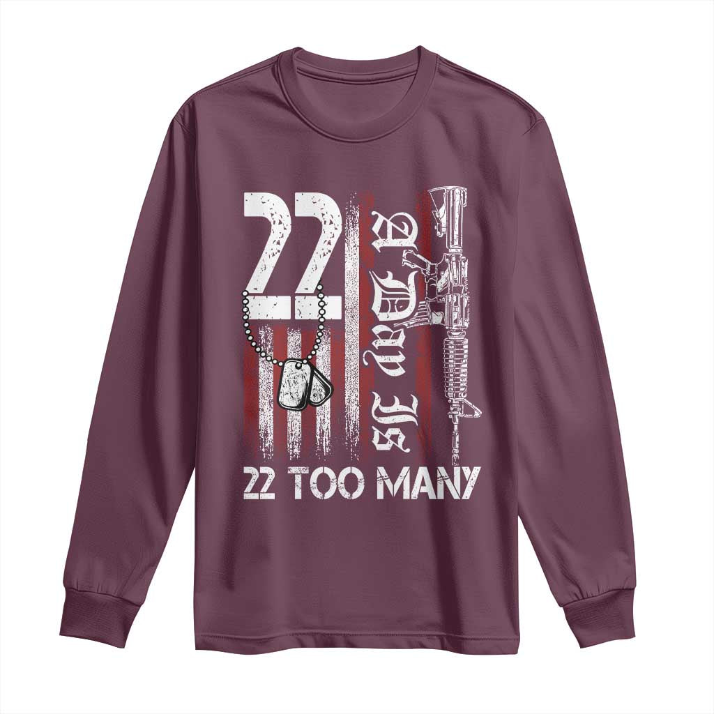 Suicide Awareness PTSD Veteran Long Sleeve Shirt 22 A Day Is Too Many Vintage American Flag - Wonder Print Shop