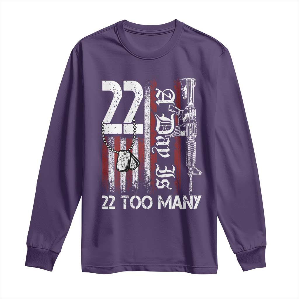 Suicide Awareness PTSD Veteran Long Sleeve Shirt 22 A Day Is Too Many Vintage American Flag - Wonder Print Shop
