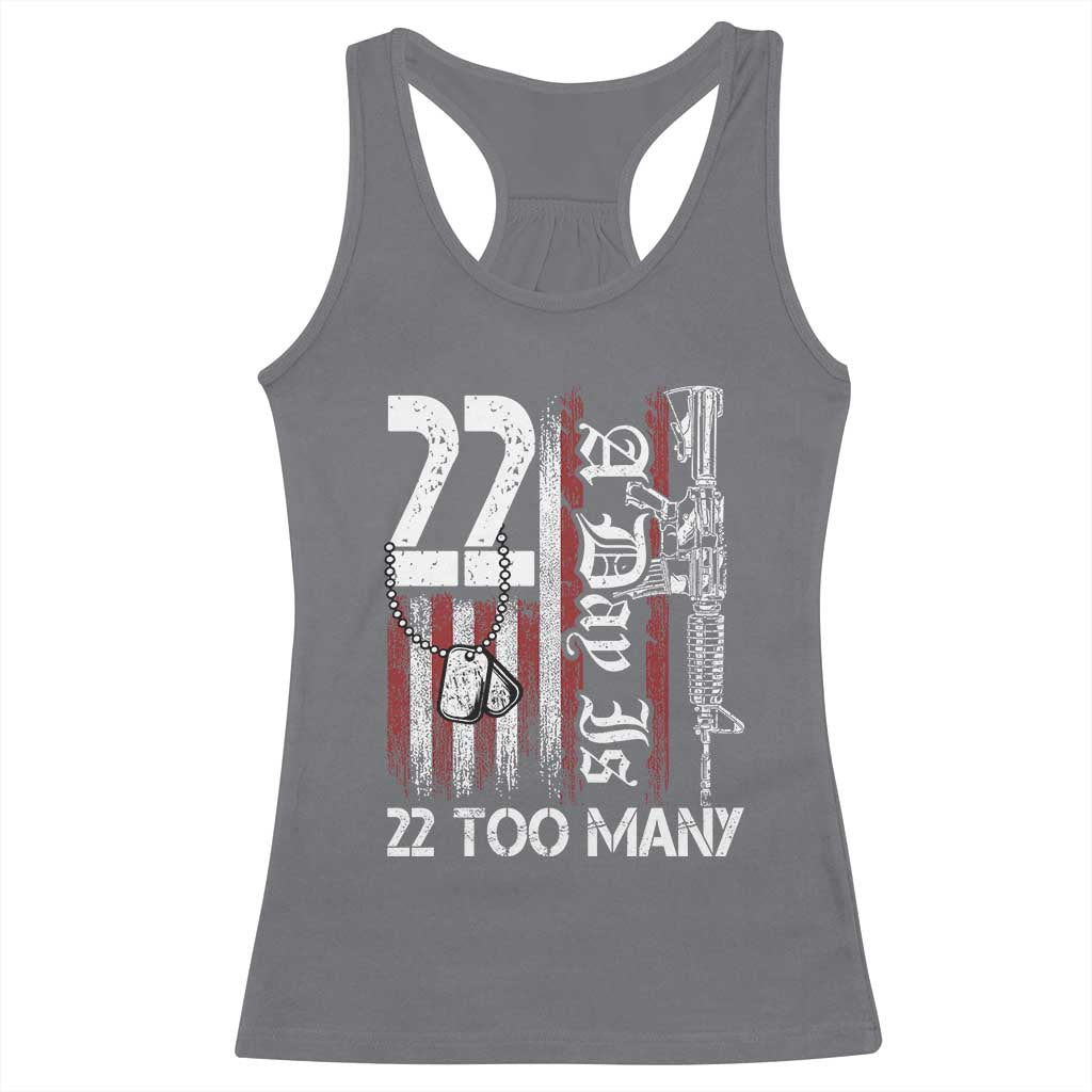 Suicide Awareness PTSD Veteran Racerback Tank Top 22 A Day Is Too Many Vintage American Flag - Wonder Print Shop