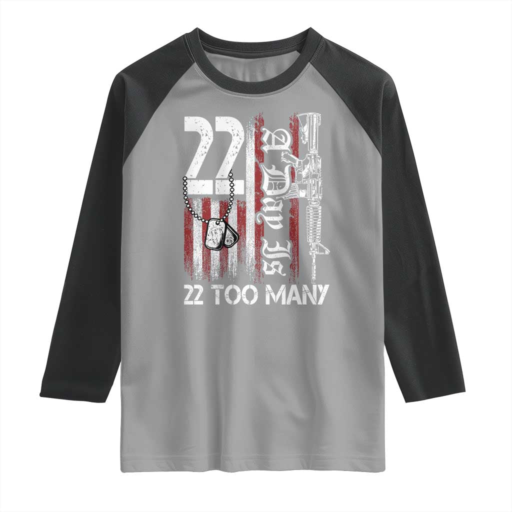 Suicide Awareness PTSD Veteran Raglan Shirt 22 A Day Is Too Many Vintage American Flag - Wonder Print Shop