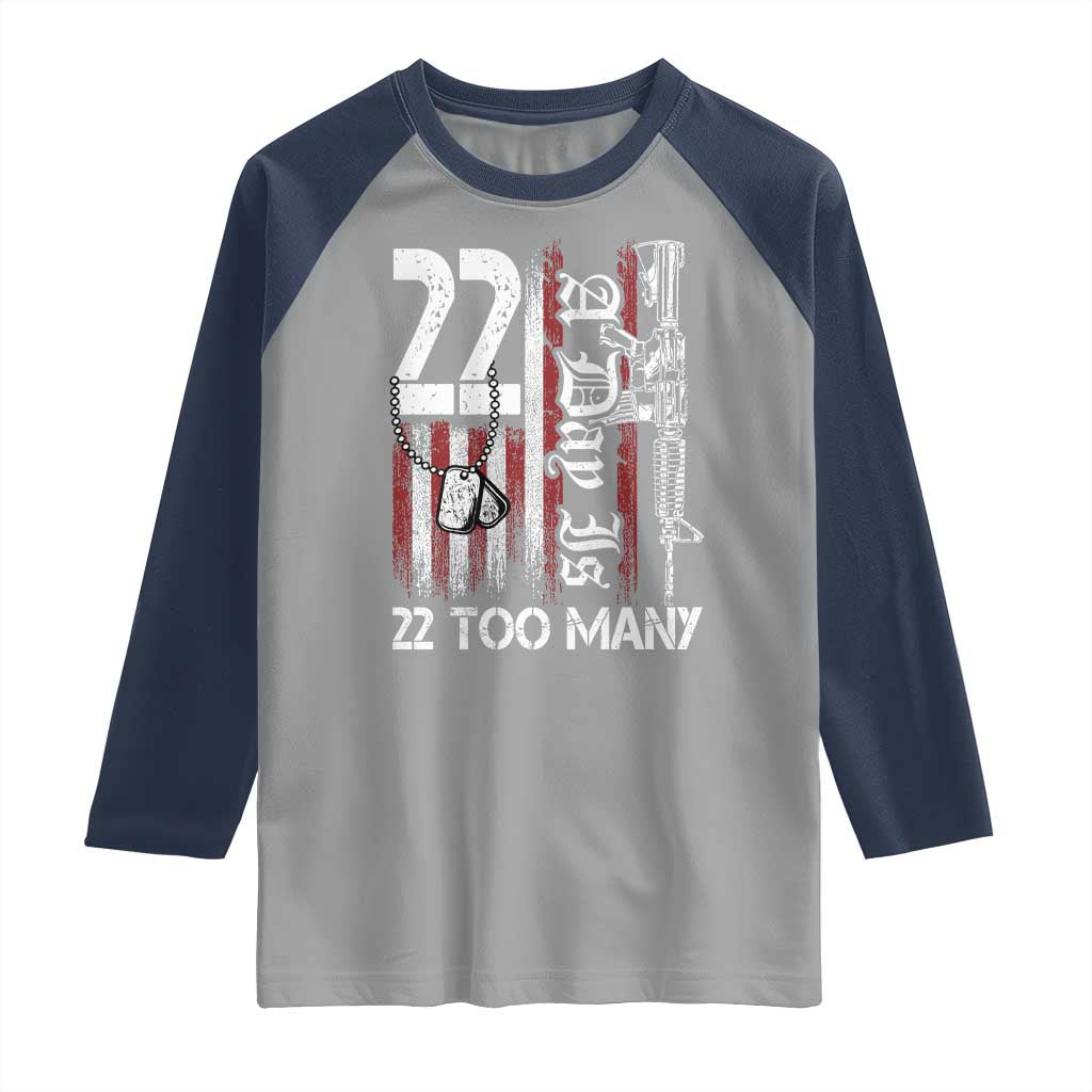 Suicide Awareness PTSD Veteran Raglan Shirt 22 A Day Is Too Many Vintage American Flag - Wonder Print Shop