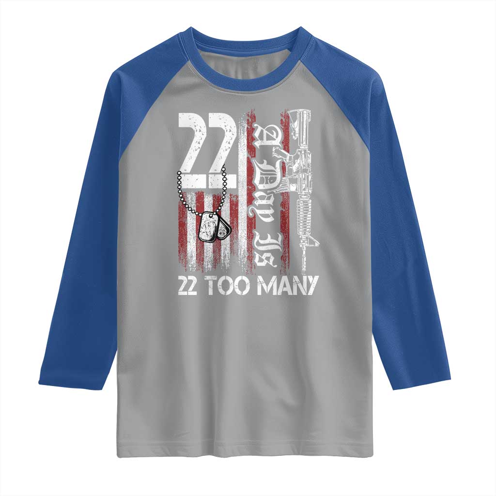 Suicide Awareness PTSD Veteran Raglan Shirt 22 A Day Is Too Many Vintage American Flag - Wonder Print Shop