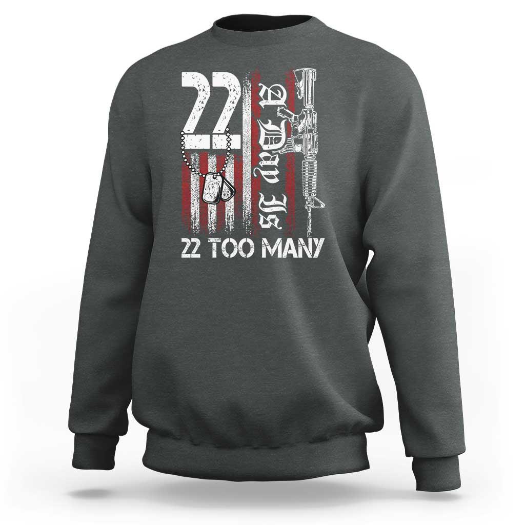 Suicide Awareness PTSD Veteran Sweatshirt 22 A Day Is Too Many Vintage American Flag - Wonder Print Shop