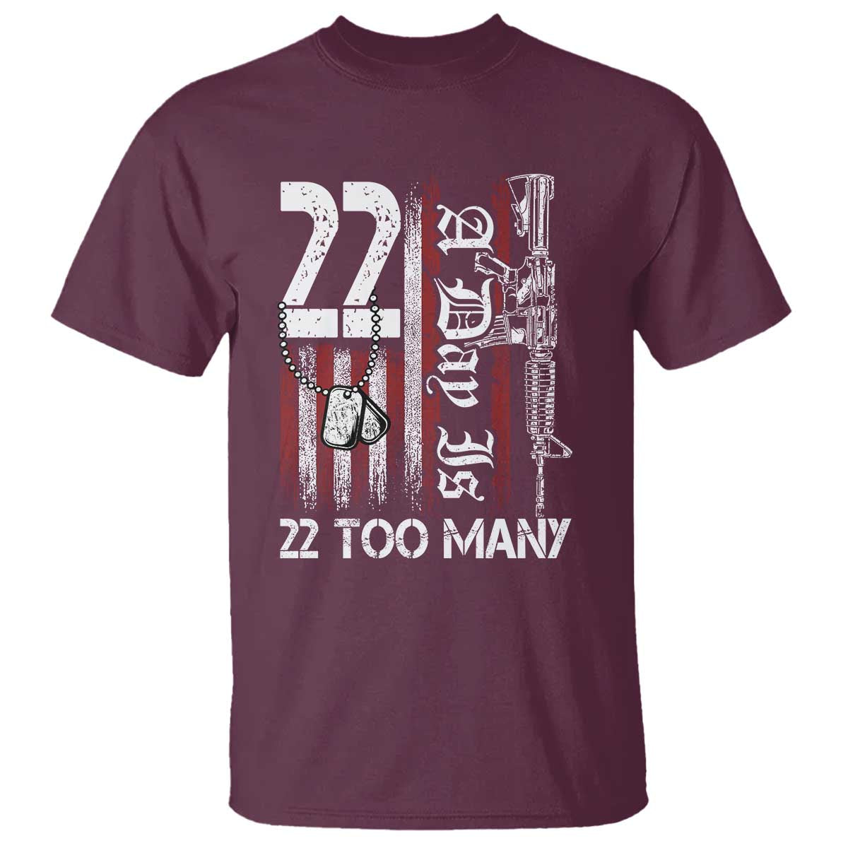 Suicide Awareness PTSD Veteran T Shirt 22 A Day Is Too Many Vintage American Flag - Wonder Print Shop