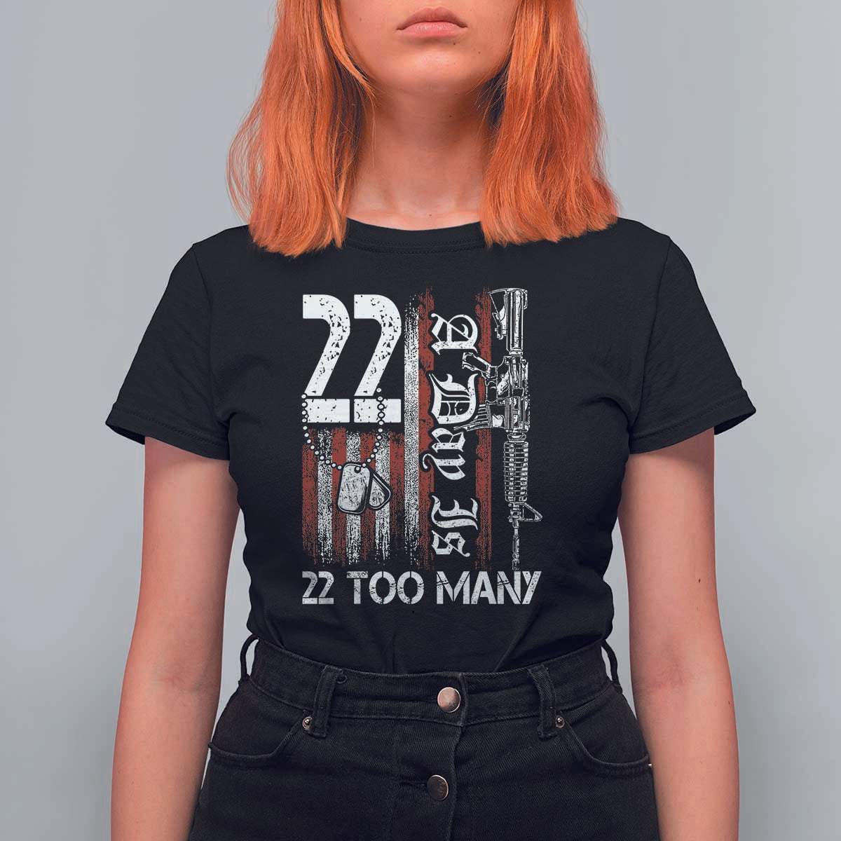 Suicide Awareness PTSD Veteran T Shirt For Women 22 A Day Is Too Many Vintage American Flag - Wonder Print Shop