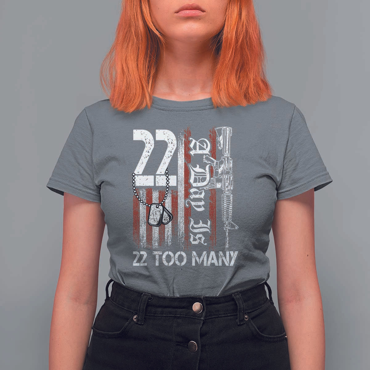 Suicide Awareness PTSD Veteran T Shirt For Women 22 A Day Is Too Many Vintage American Flag - Wonder Print Shop