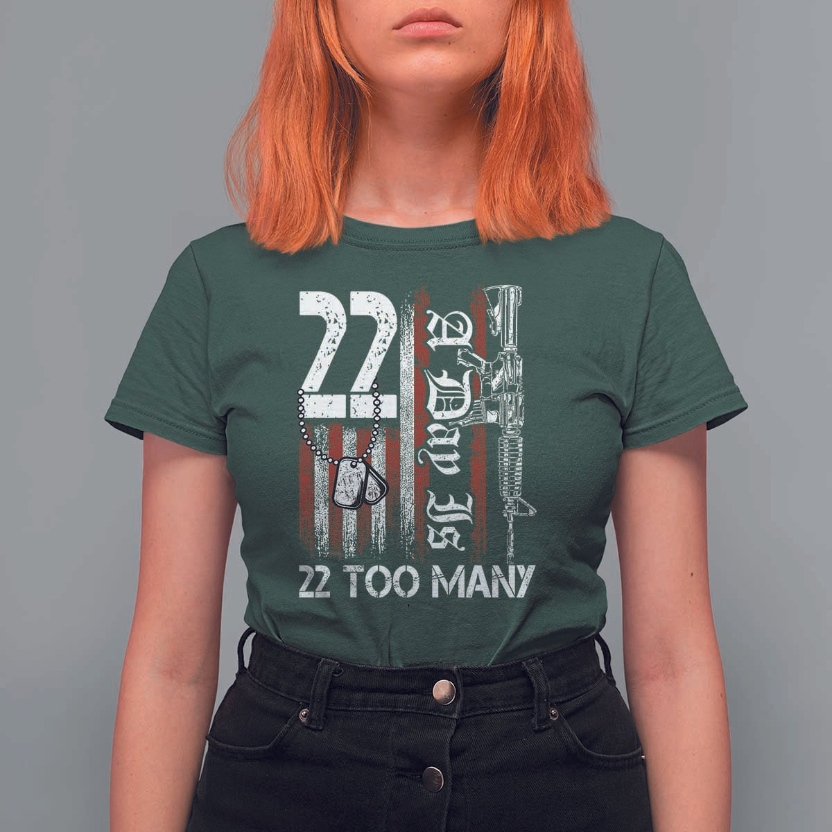 Suicide Awareness PTSD Veteran T Shirt For Women 22 A Day Is Too Many Vintage American Flag - Wonder Print Shop