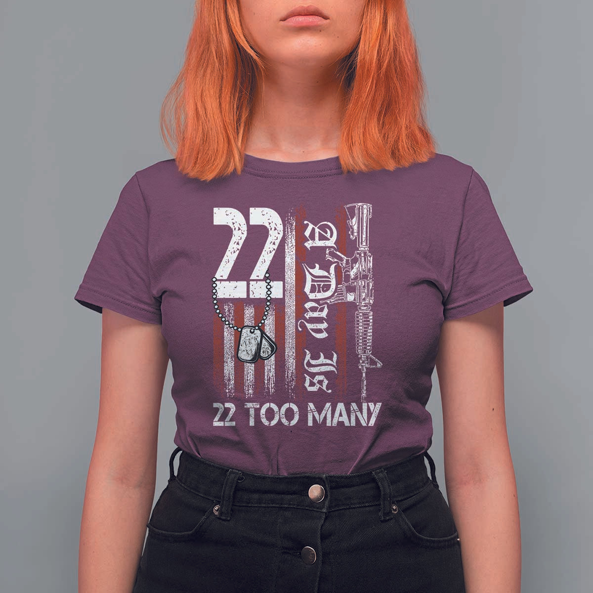 Suicide Awareness PTSD Veteran T Shirt For Women 22 A Day Is Too Many Vintage American Flag - Wonder Print Shop