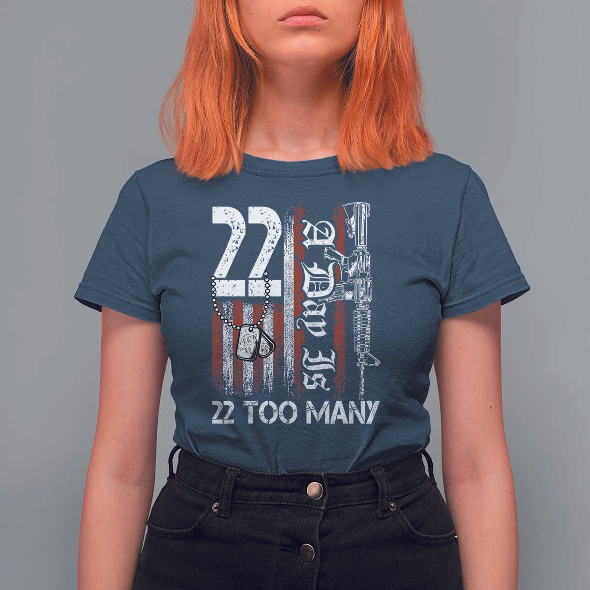 Suicide Awareness PTSD Veteran T Shirt For Women 22 A Day Is Too Many Vintage American Flag - Wonder Print Shop