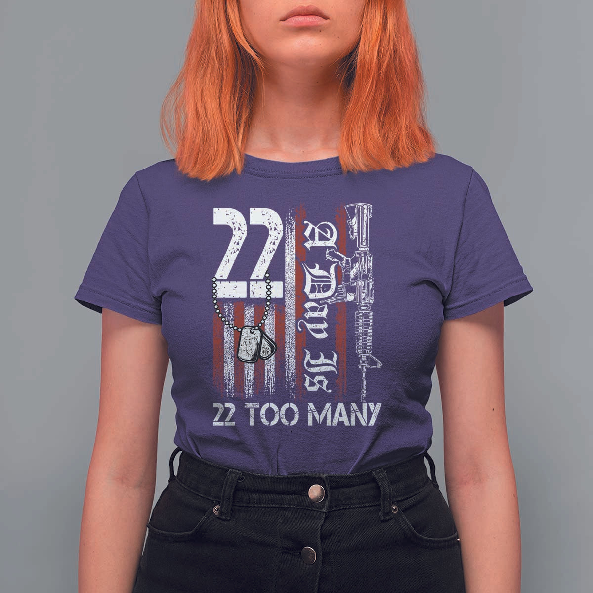Suicide Awareness PTSD Veteran T Shirt For Women 22 A Day Is Too Many Vintage American Flag - Wonder Print Shop