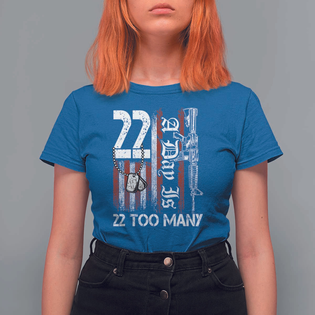 Suicide Awareness PTSD Veteran T Shirt For Women 22 A Day Is Too Many Vintage American Flag - Wonder Print Shop