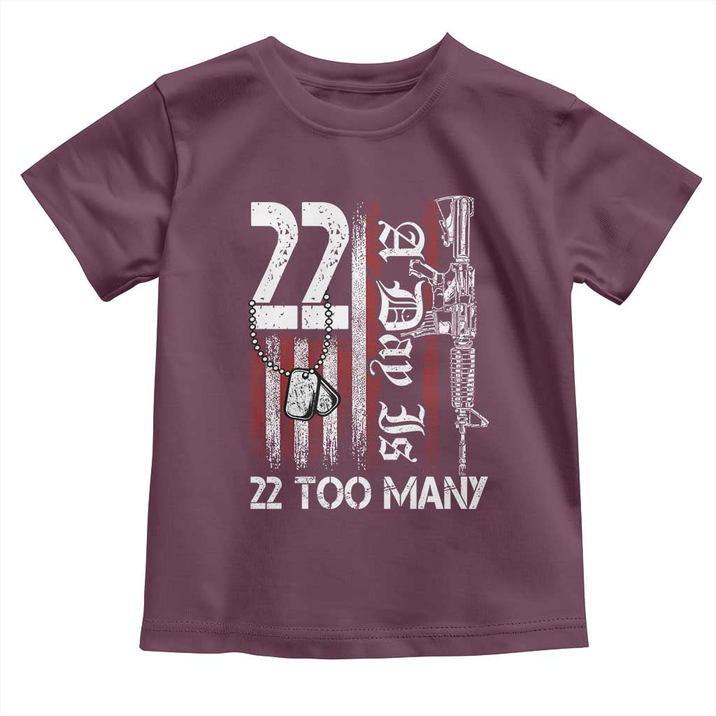 Suicide Awareness PTSD Veteran Toddler T Shirt 22 A Day Is Too Many Vintage American Flag - Wonder Print Shop