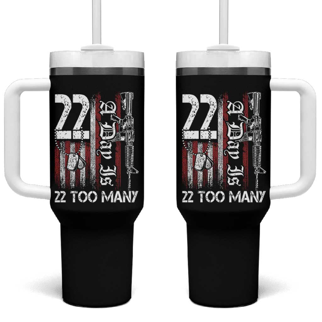 Suicide Awareness PTSD Veteran Tumbler With Handle 22 A Day Is Too Many Vintage American Flag - Wonder Print Shop