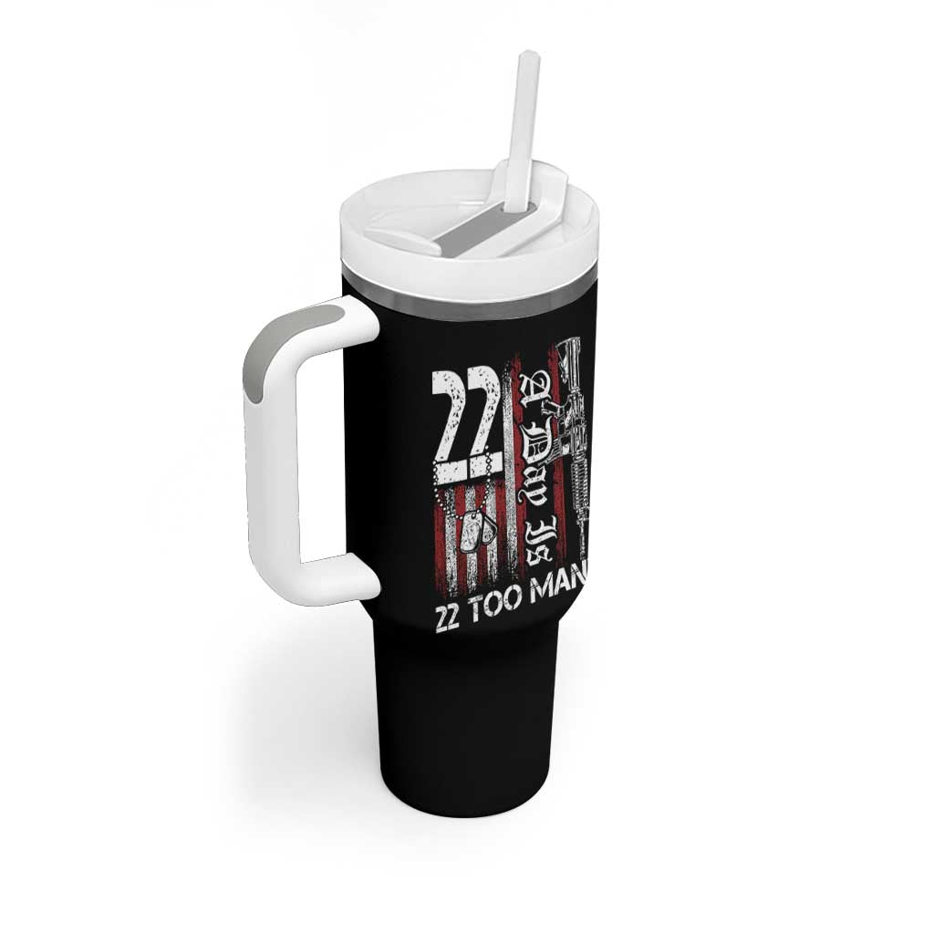 Suicide Awareness PTSD Veteran Tumbler With Handle 22 A Day Is Too Many Vintage American Flag - Wonder Print Shop