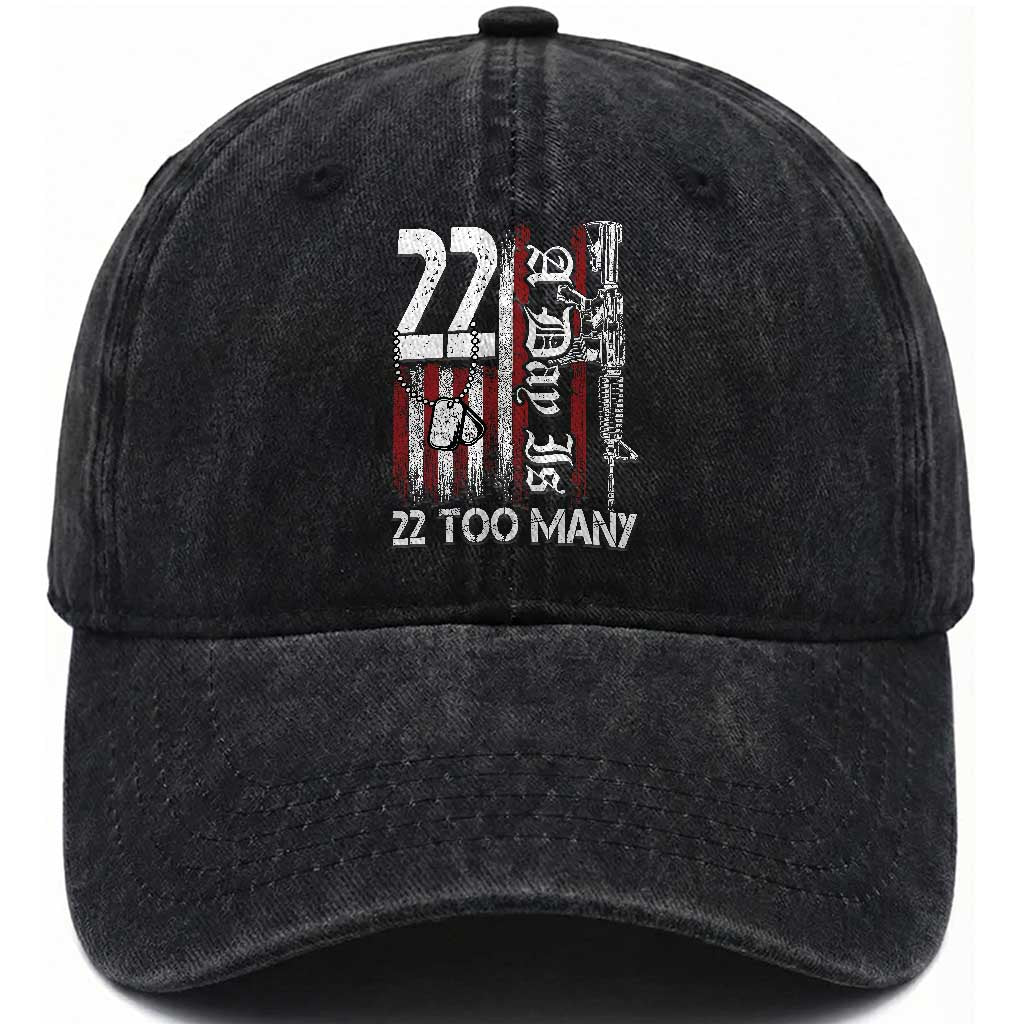 Suicide Awareness PTSD Veteran Washed Cotton Baseball Cap 22 A Day Is Too Many Vintage American Flag