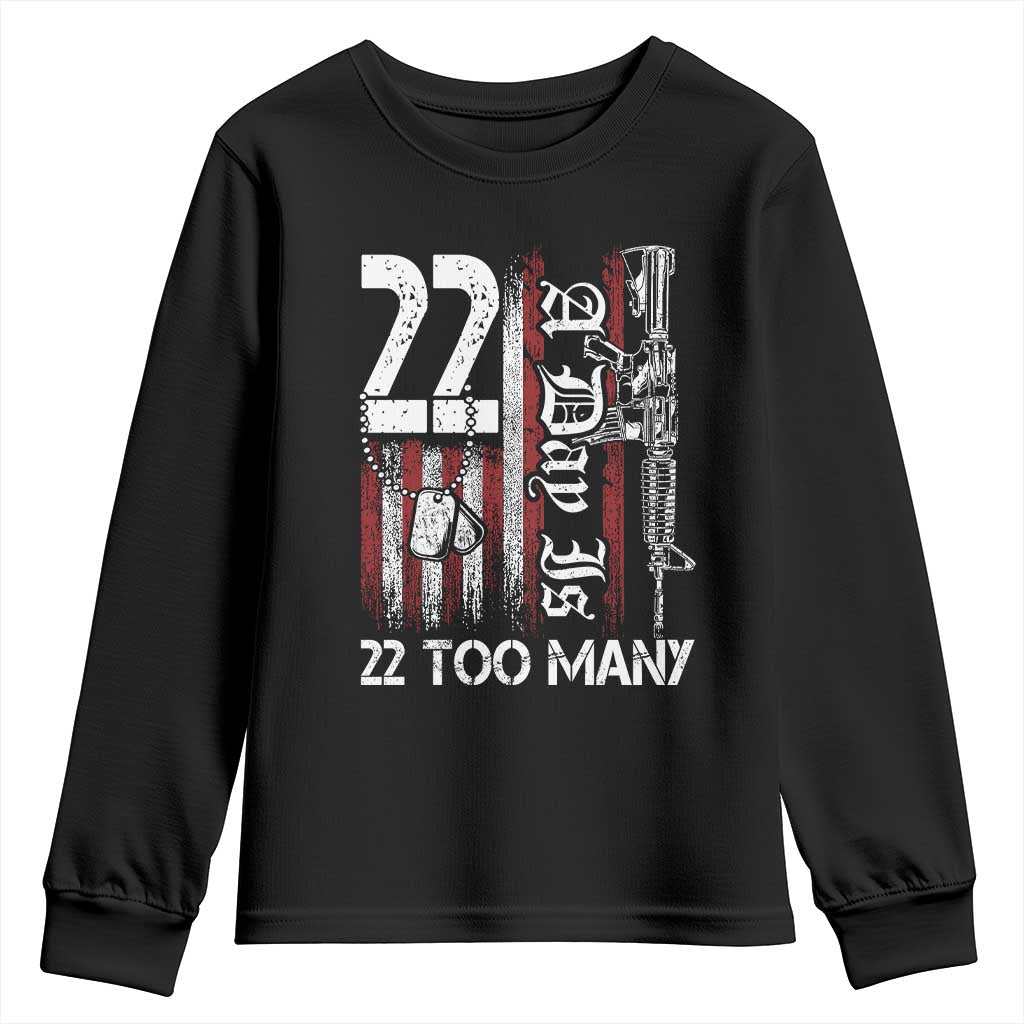 Suicide Awareness PTSD Veteran Youth Sweatshirt 22 A Day Is Too Many Vintage American Flag - Wonder Print Shop