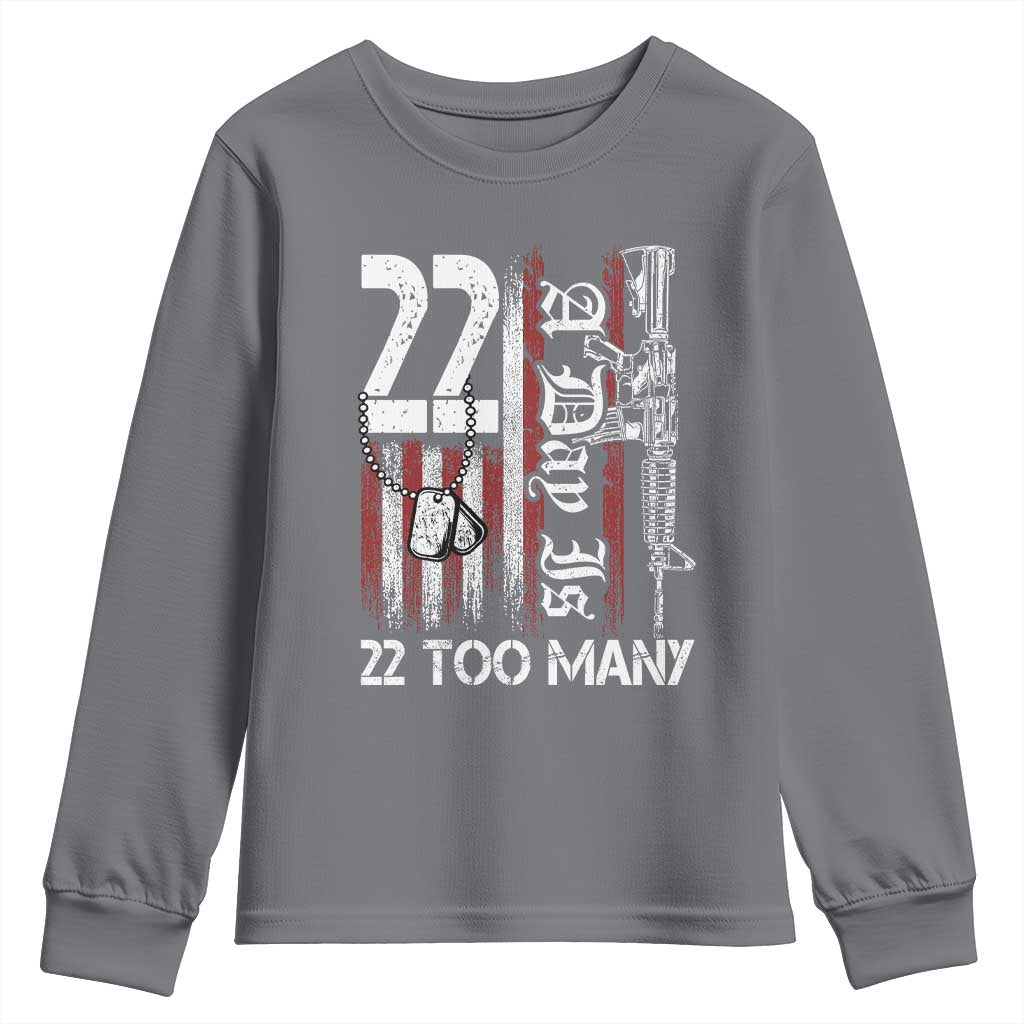 Suicide Awareness PTSD Veteran Youth Sweatshirt 22 A Day Is Too Many Vintage American Flag - Wonder Print Shop