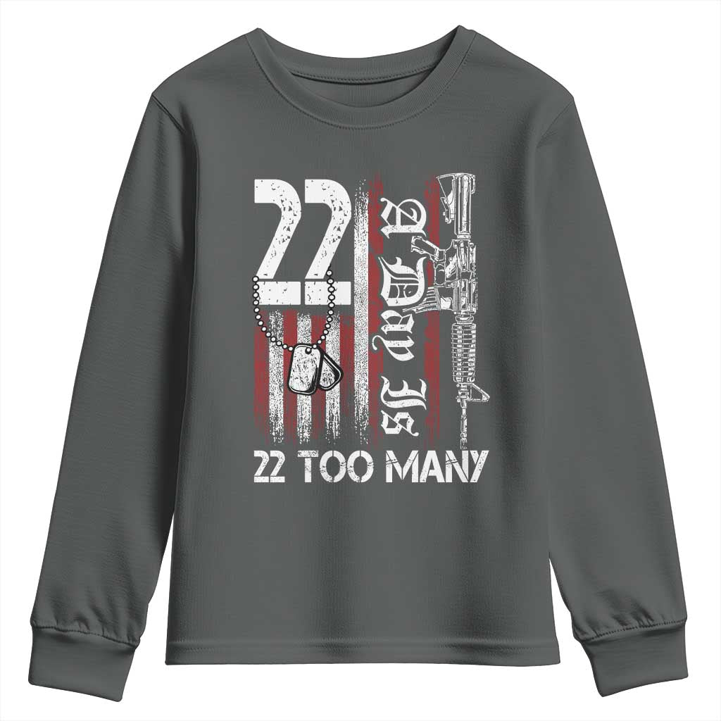 Suicide Awareness PTSD Veteran Youth Sweatshirt 22 A Day Is Too Many Vintage American Flag - Wonder Print Shop