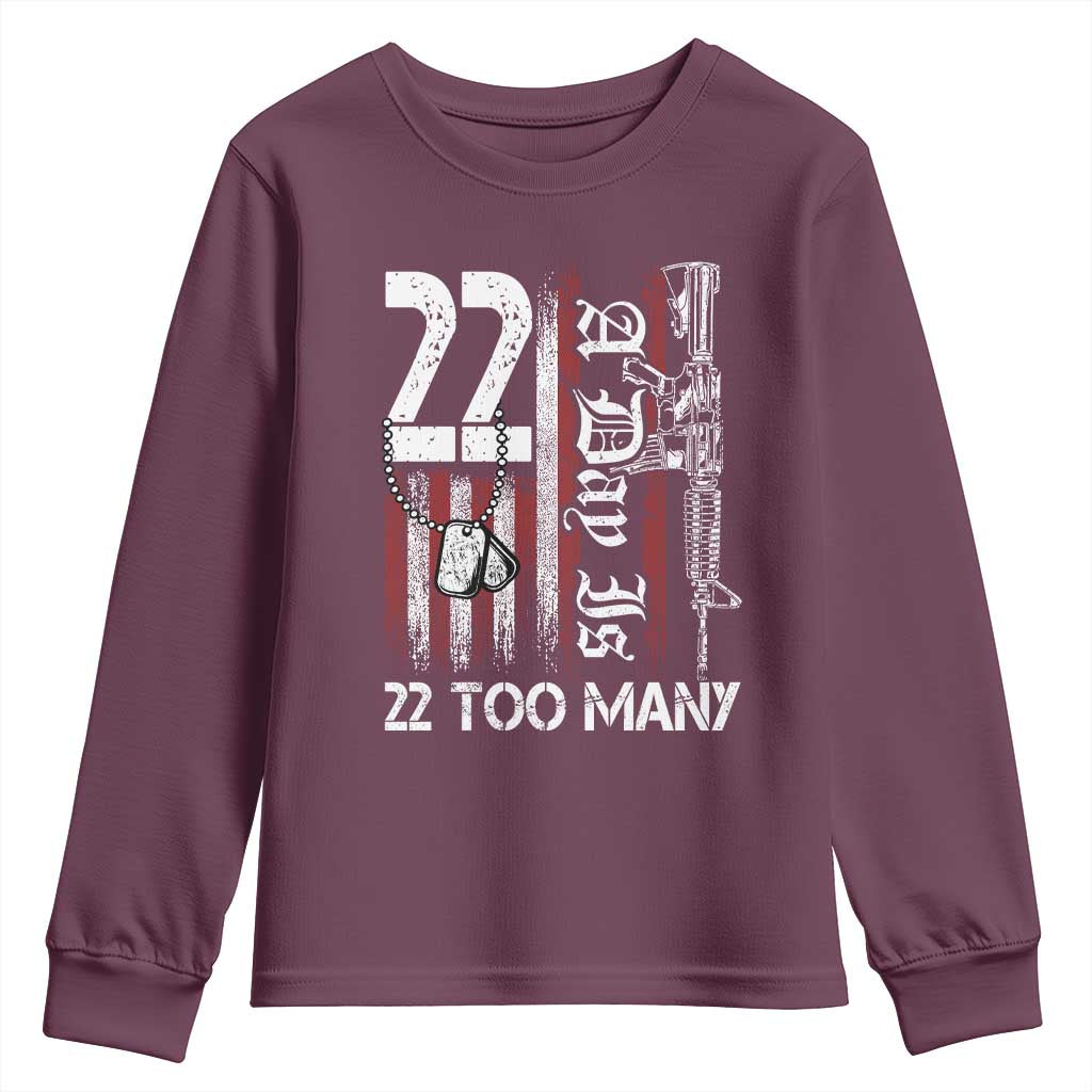 Suicide Awareness PTSD Veteran Youth Sweatshirt 22 A Day Is Too Many Vintage American Flag - Wonder Print Shop