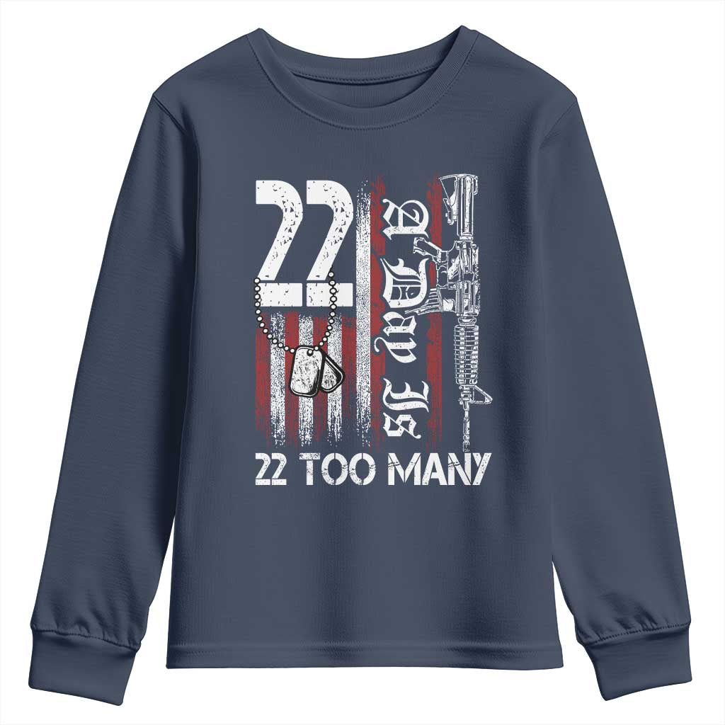 Suicide Awareness PTSD Veteran Youth Sweatshirt 22 A Day Is Too Many Vintage American Flag - Wonder Print Shop