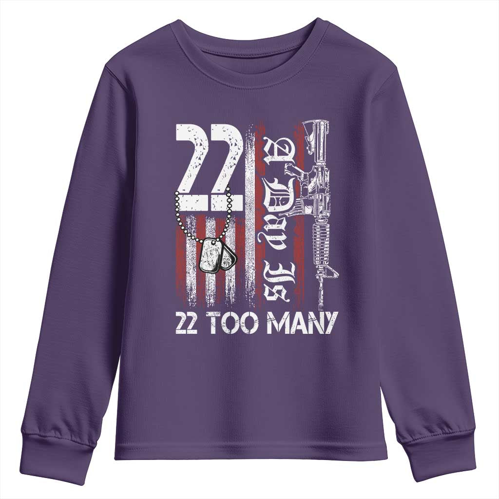 Suicide Awareness PTSD Veteran Youth Sweatshirt 22 A Day Is Too Many Vintage American Flag - Wonder Print Shop