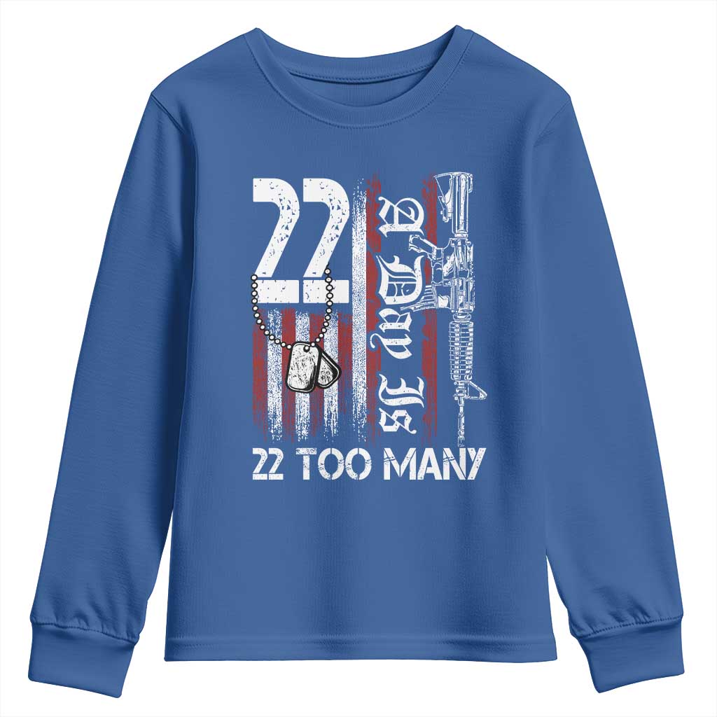 Suicide Awareness PTSD Veteran Youth Sweatshirt 22 A Day Is Too Many Vintage American Flag - Wonder Print Shop