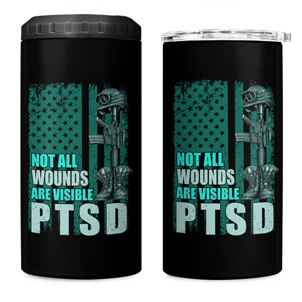 PTSD Awareness Not All Wounds Are Visible 4 in 1 Can Cooler Tumbler PTSD Veteran Military Soldier - Wonder Print Shop