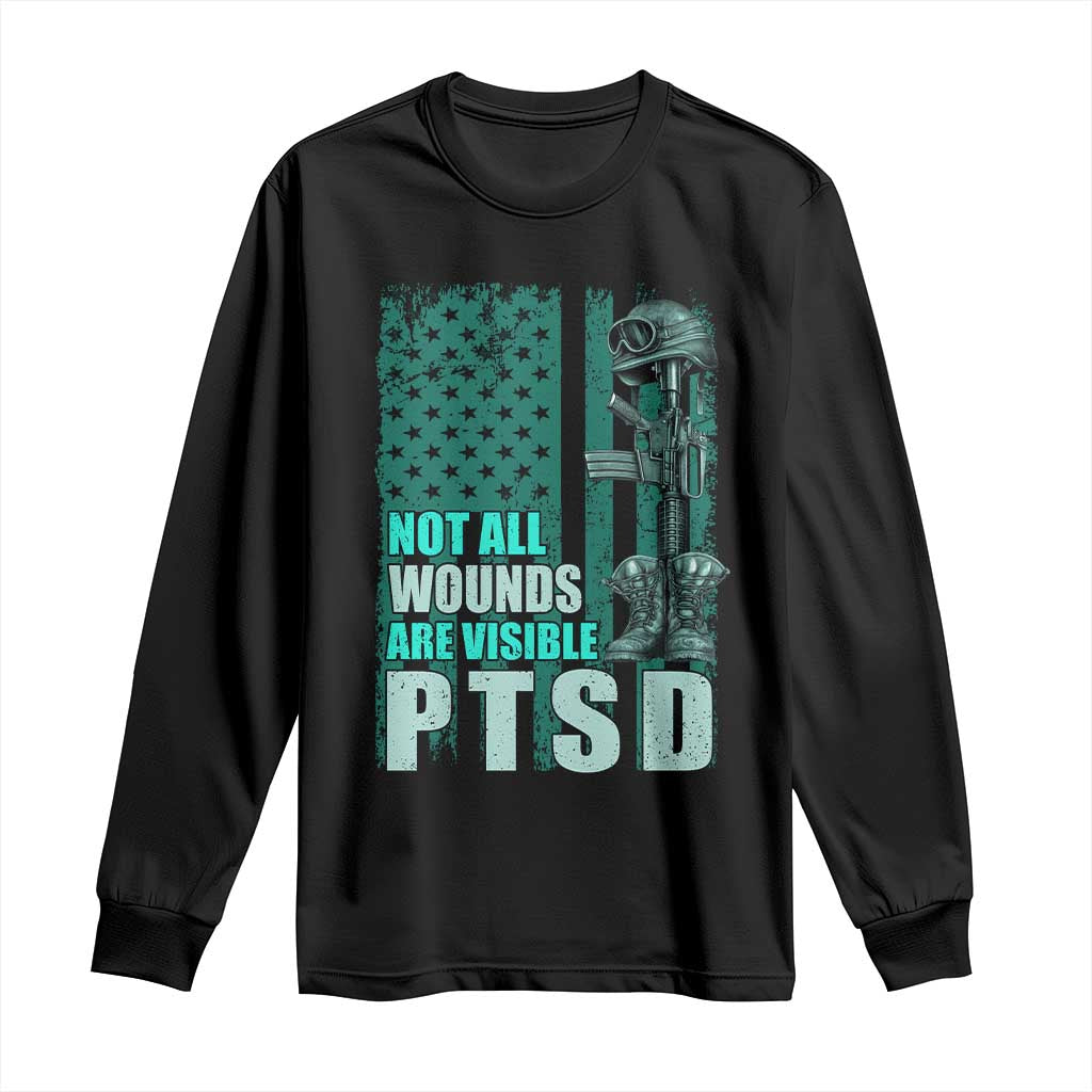 PTSD Awareness Not All Wounds Are Visible Long Sleeve Shirt PTSD Veteran Military Soldier - Wonder Print Shop