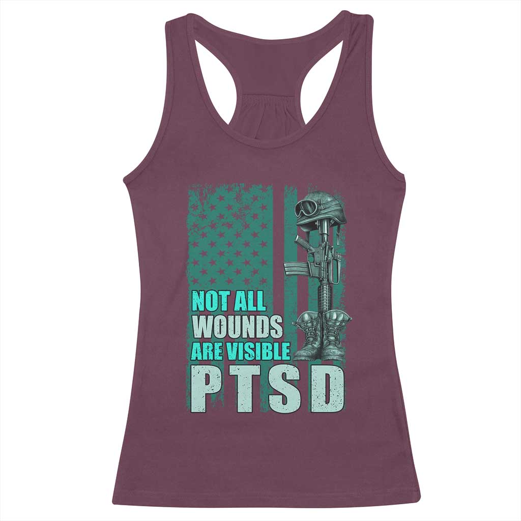 PTSD Awareness Not All Wounds Are Visible Racerback Tank Top PTSD Veteran Military Soldier - Wonder Print Shop