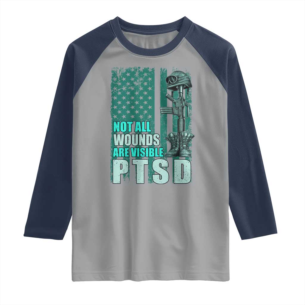PTSD Awareness Not All Wounds Are Visible Raglan Shirt PTSD Veteran Military Soldier - Wonder Print Shop