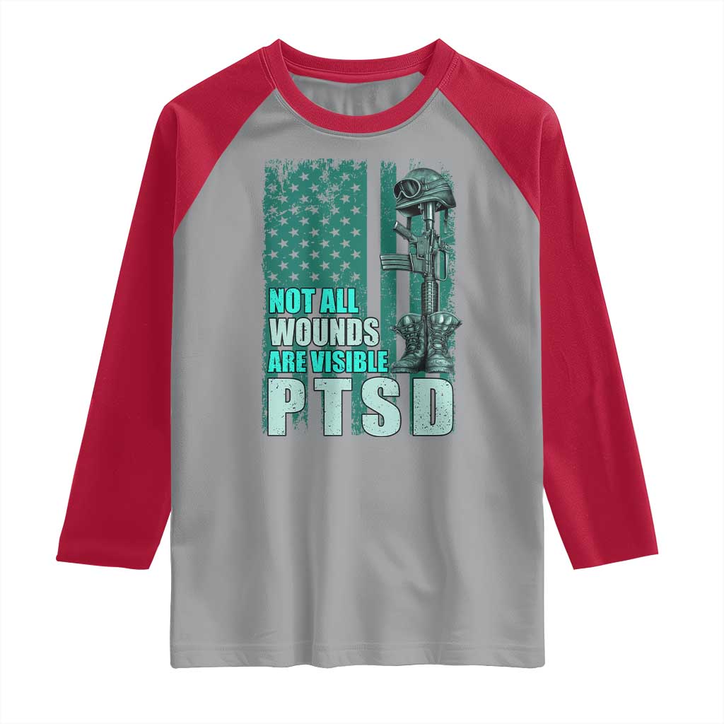 PTSD Awareness Not All Wounds Are Visible Raglan Shirt PTSD Veteran Military Soldier - Wonder Print Shop