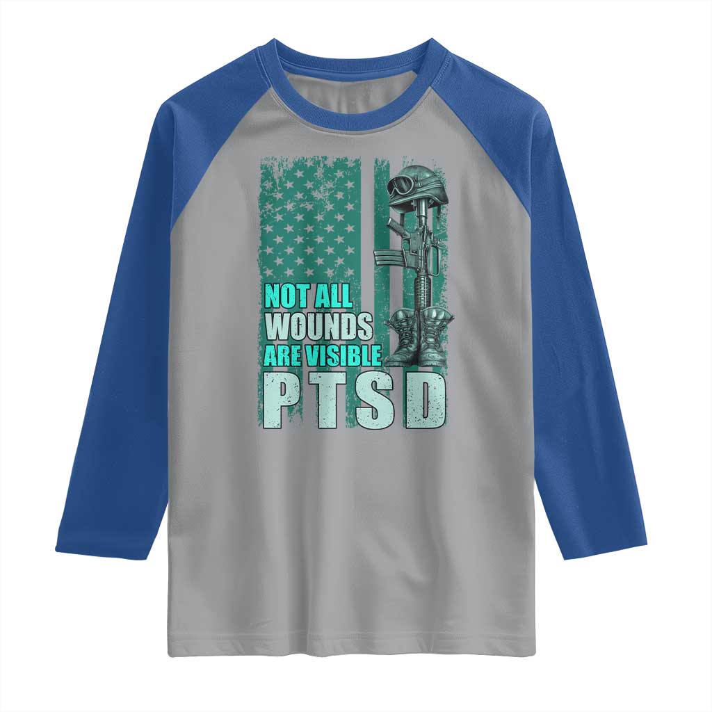 PTSD Awareness Not All Wounds Are Visible Raglan Shirt PTSD Veteran Military Soldier - Wonder Print Shop