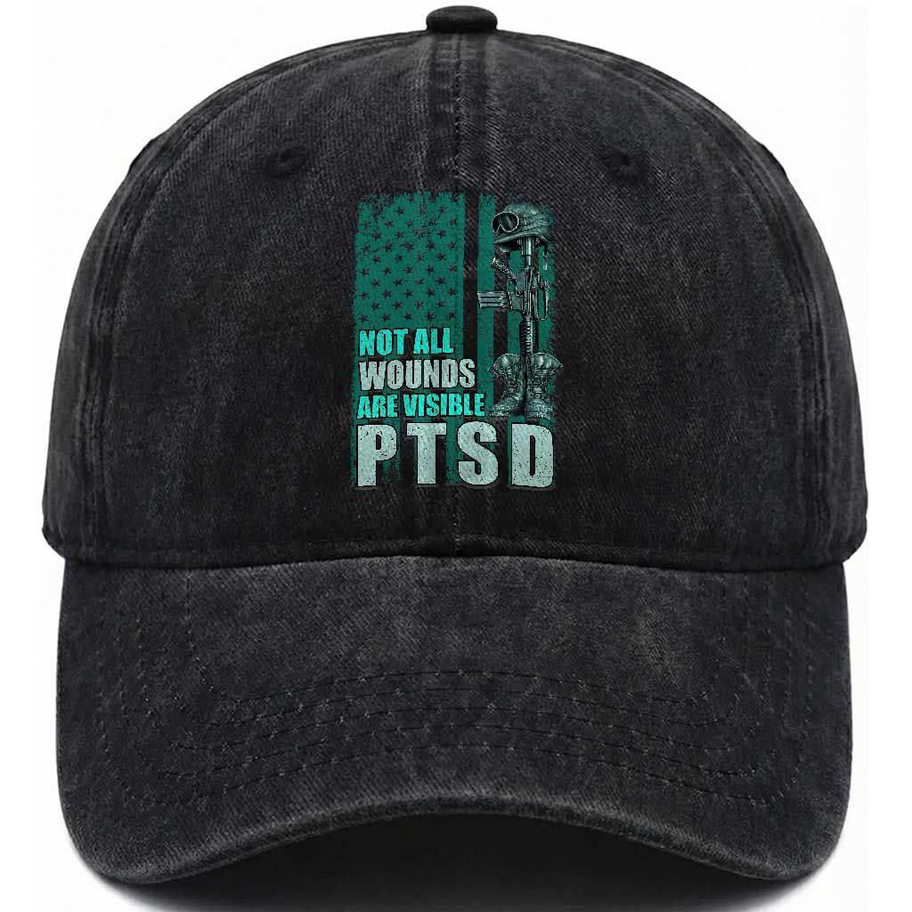 PTSD Awareness Not All Wounds Are Visible Washed Cotton Baseball Cap PTSD Veteran Military Soldier