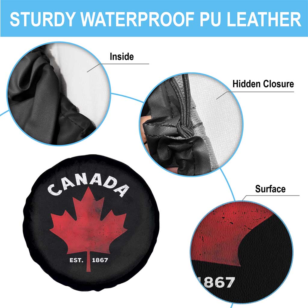 Funny Proud Canadian Canada EST 1867 Spare Tire Cover Vintage Maple Leaf - Wonder Print Shop