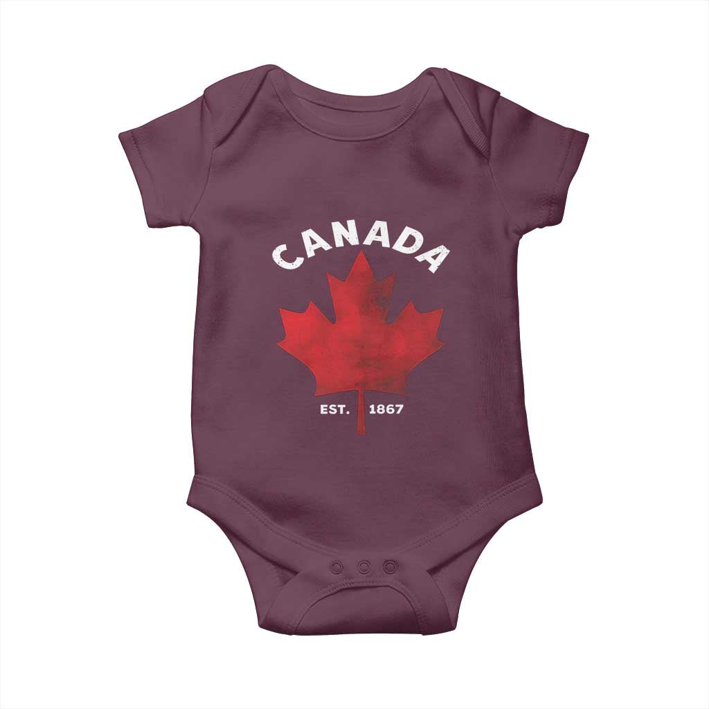 Funny Proud Canadian Canada EST 1867 Baby Onesie Vintage Maple Leaf - Wonder Print Shop