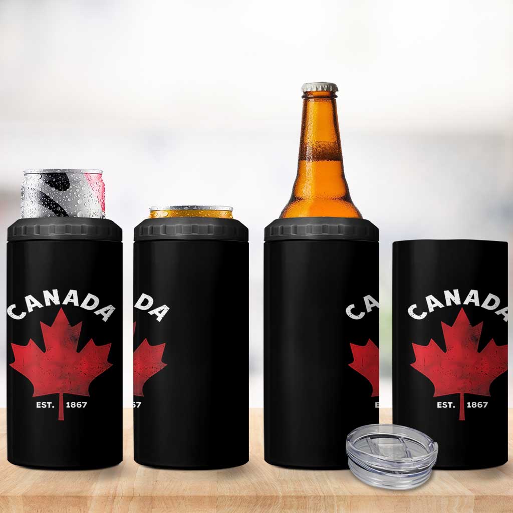 Funny Proud Canadian Canada EST 1867 4 in 1 Can Cooler Tumbler Vintage Maple Leaf - Wonder Print Shop