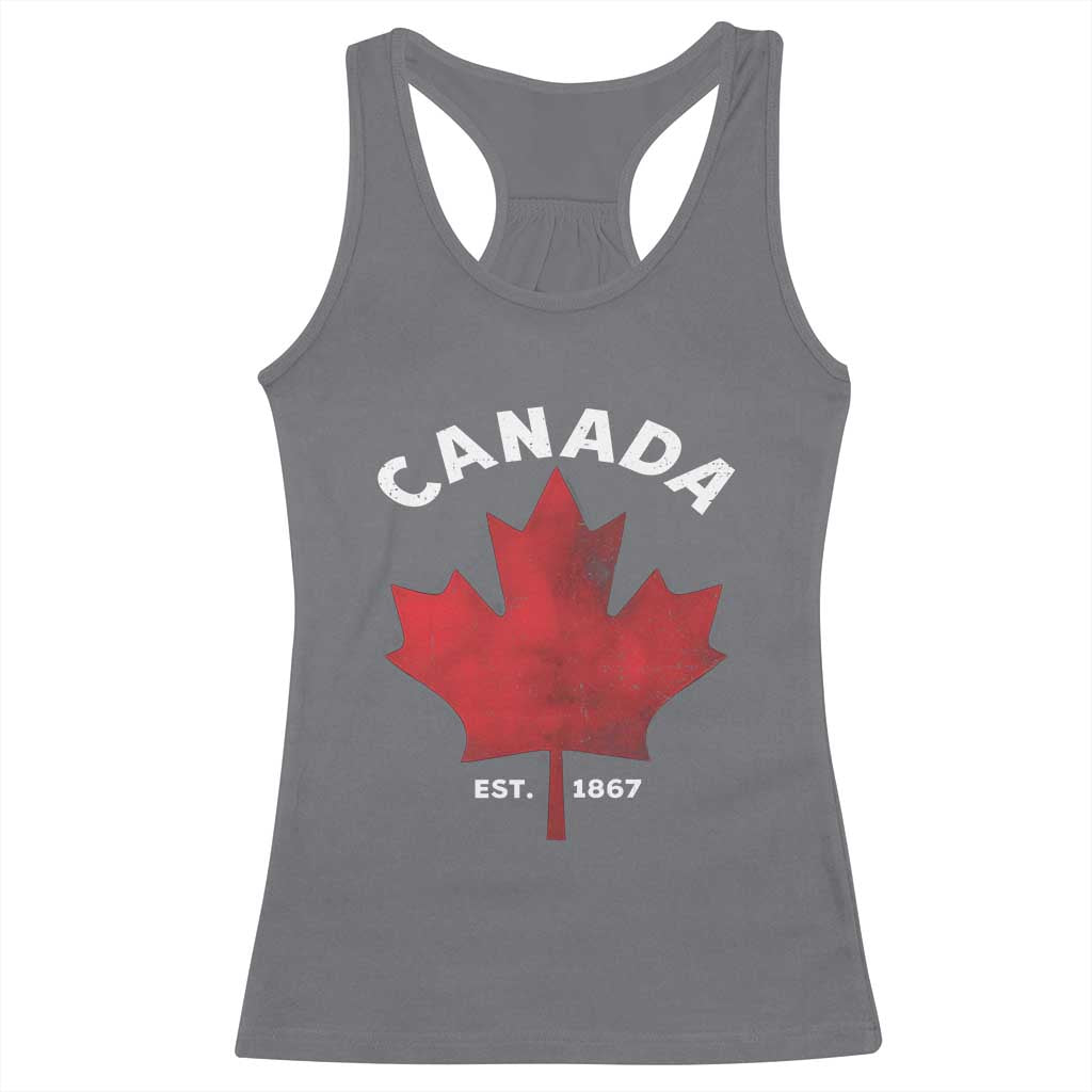 Funny Proud Canadian Canada EST 1867 Racerback Tank Top Vintage Maple Leaf - Wonder Print Shop