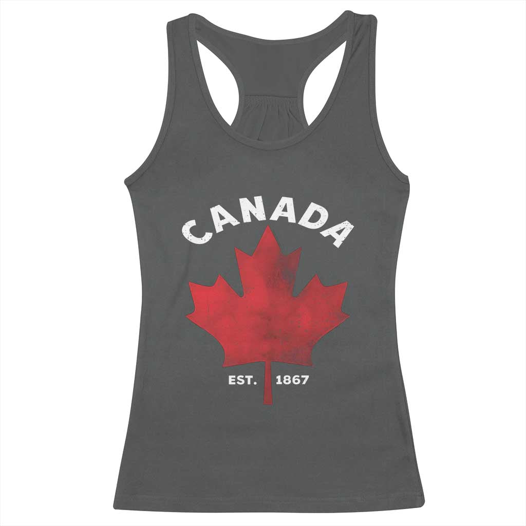 Funny Proud Canadian Canada EST 1867 Racerback Tank Top Vintage Maple Leaf - Wonder Print Shop
