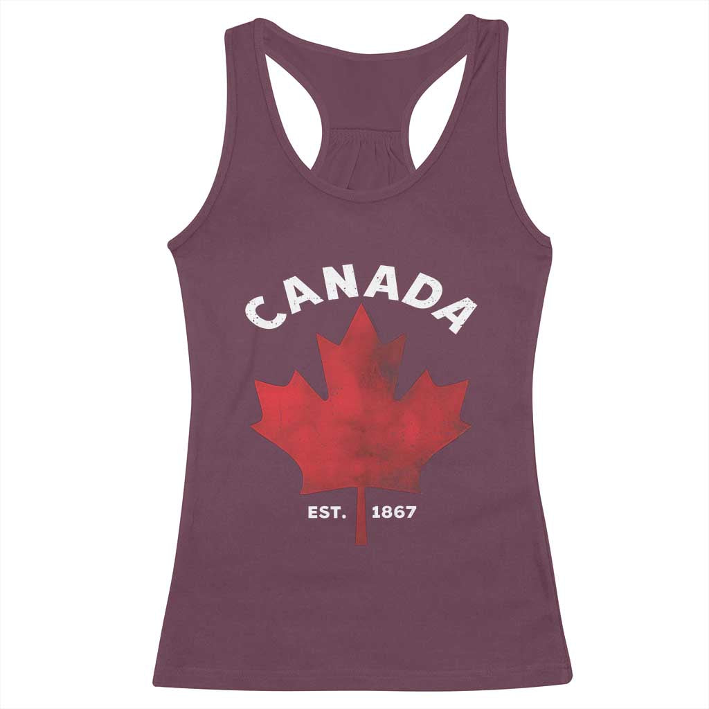 Funny Proud Canadian Canada EST 1867 Racerback Tank Top Vintage Maple Leaf - Wonder Print Shop