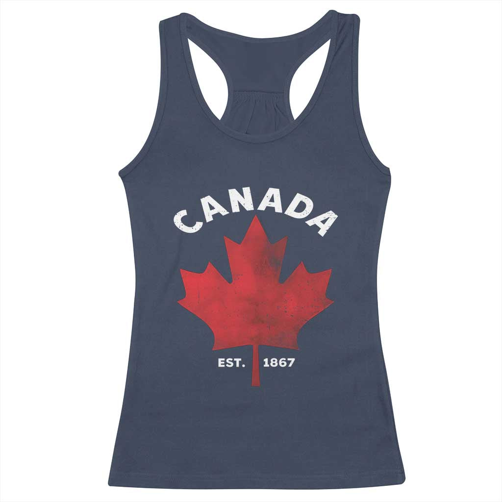 Funny Proud Canadian Canada EST 1867 Racerback Tank Top Vintage Maple Leaf - Wonder Print Shop
