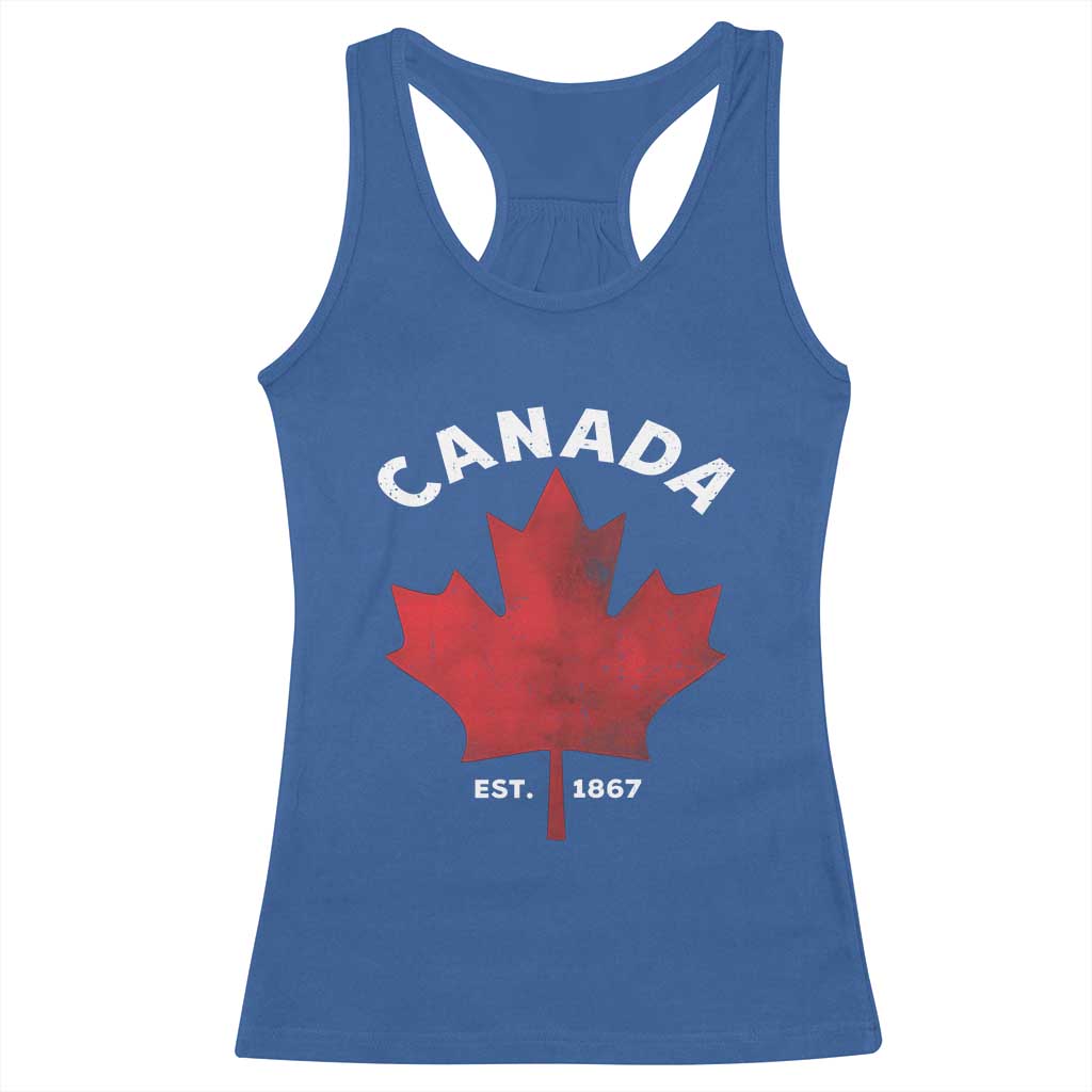 Funny Proud Canadian Canada EST 1867 Racerback Tank Top Vintage Maple Leaf - Wonder Print Shop