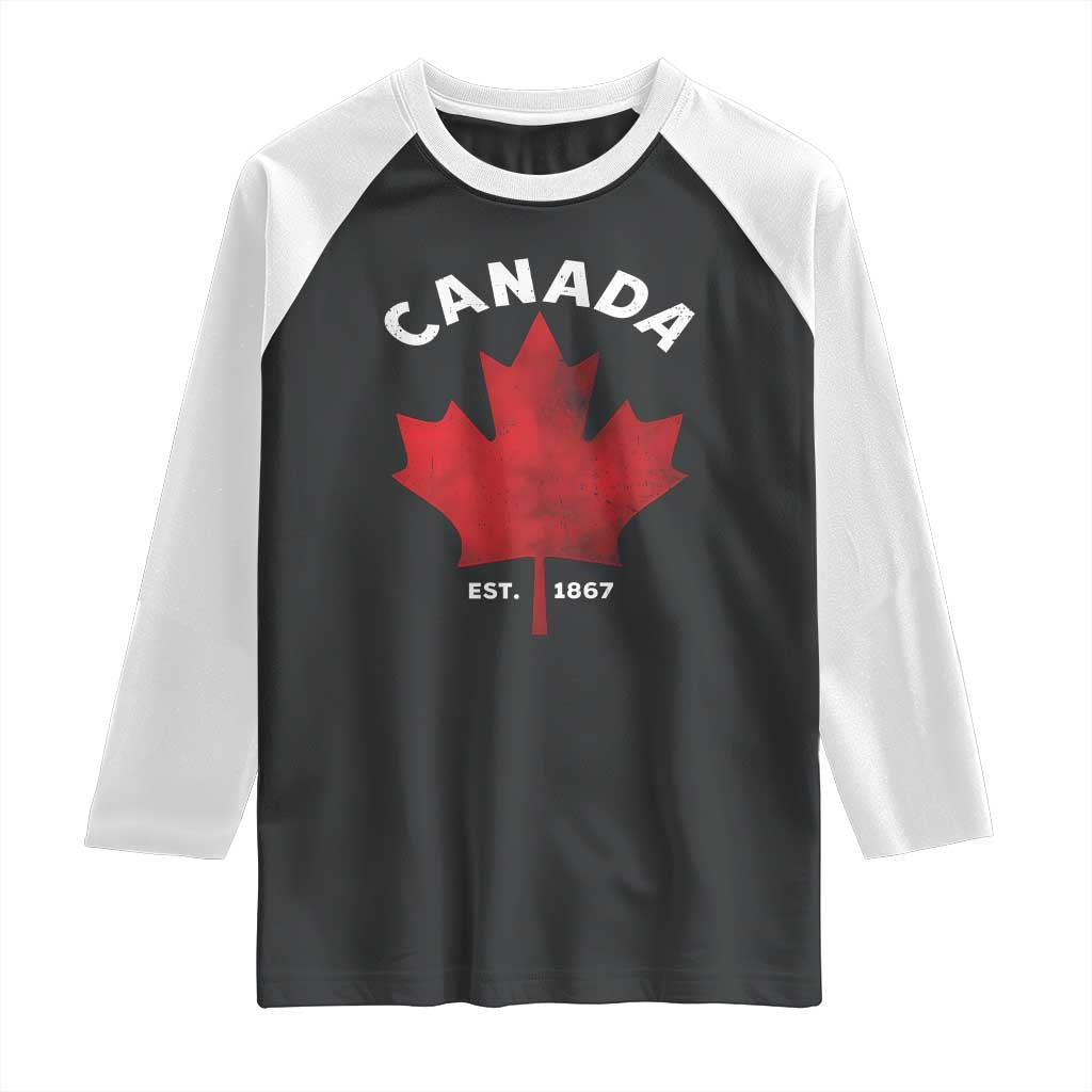Funny Proud Canadian Canada EST 1867 Raglan Shirt Vintage Maple Leaf - Wonder Print Shop