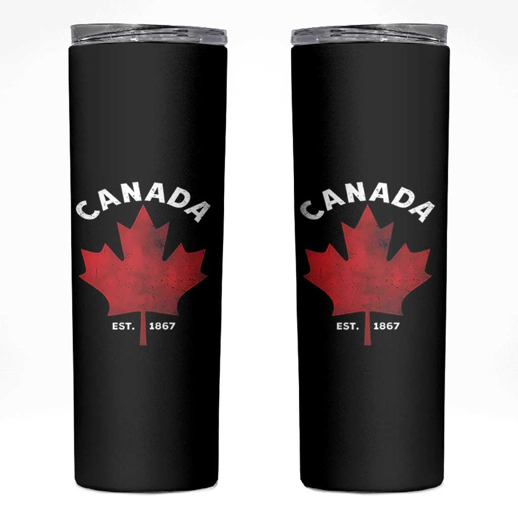 Funny Proud Canadian Canada EST 1867 Skinny Tumbler Vintage Maple Leaf - Wonder Print Shop