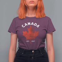 Funny Proud Canadian Canada EST 1867 T Shirt For Women Vintage Maple Leaf - Wonder Print Shop