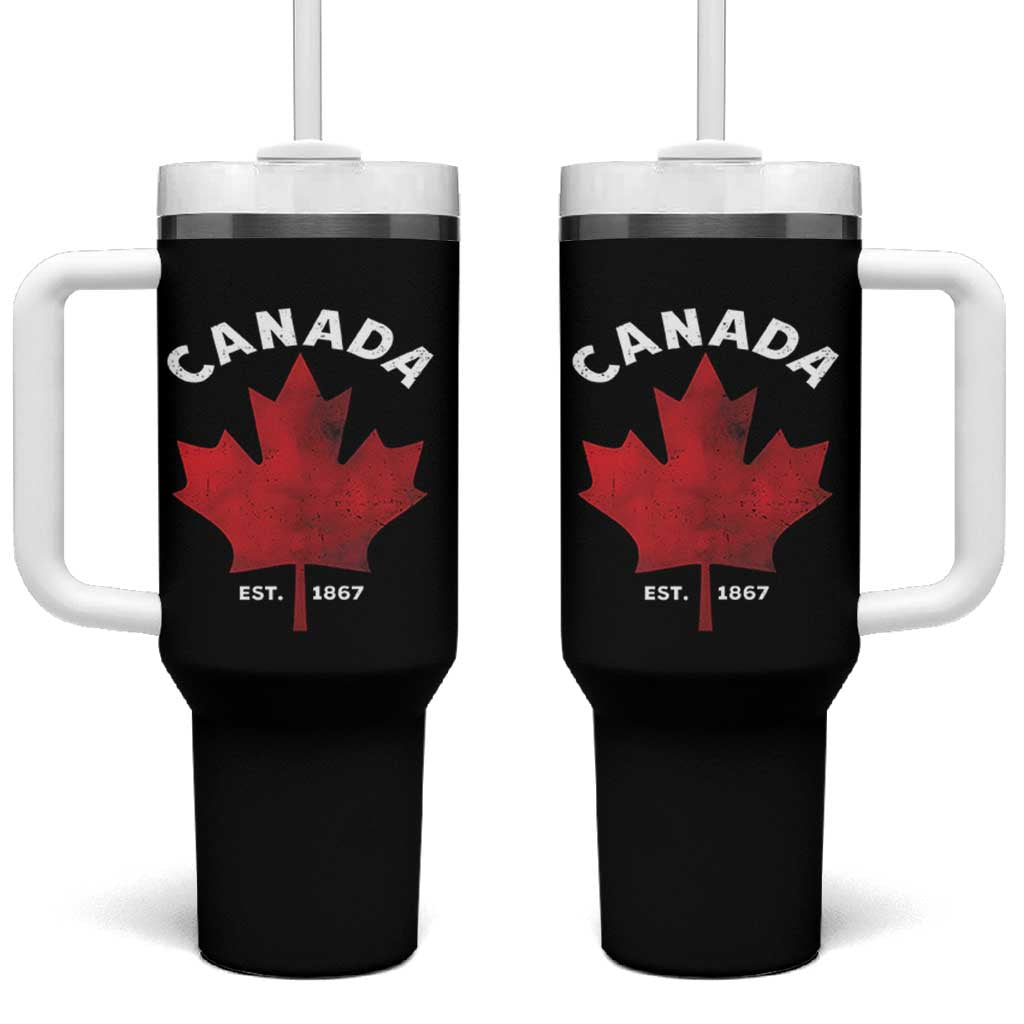 Funny Proud Canadian Canada EST 1867 Tumbler With Handle Vintage Maple Leaf - Wonder Print Shop
